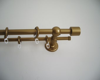 Double Curtain Rod Different Pipes for Window with Steel Rings and Hooks, Double Wall Brackets and Cylinder Ends