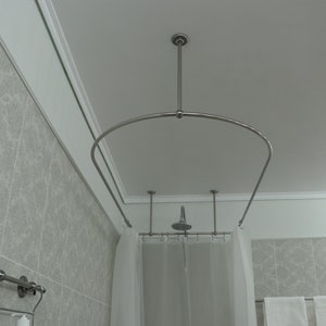 Tringle à rideau de douche semi-ovale et carrée à 360 degrés pour salle de bain, essayage et dressing avec supports de plafond à taille personnalisée image 1