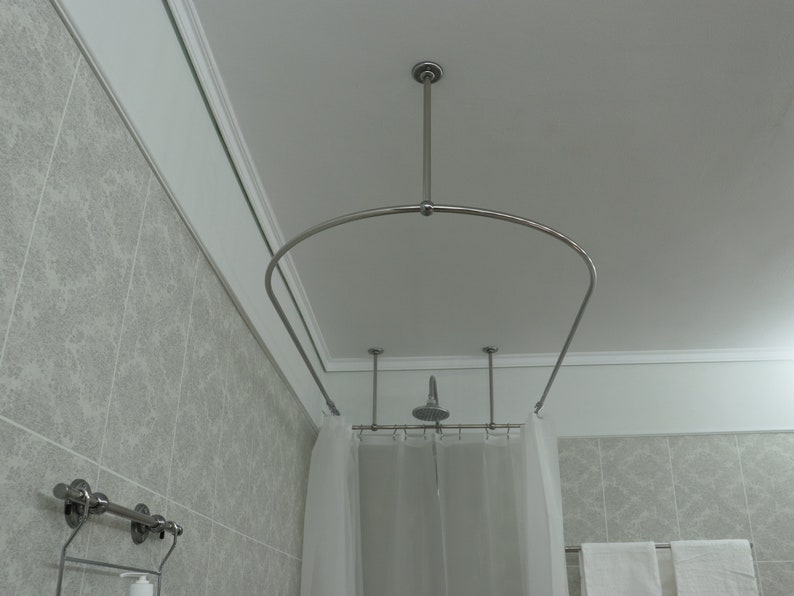 Tringle à rideau de douche semi-ovale et carrée à 360 degrés pour salle de bain, essayage et dressing avec supports de plafond à taille personnalisée image 1