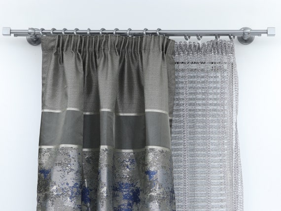 Doble barra de cortina para ventana con anillos y ganchos de acero,  soportes de pared doble y extremos de cubo -  México