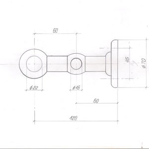 May include: A black and white line drawing of a metal eye bolt with dimensions labeled in millimeters. The eye bolt has a diameter of 22 mm, a length of 60 mm, and a width of 70 mm. The eye bolt has a round eye with a diameter of 16 mm.