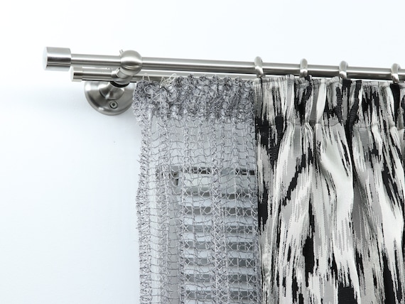 Double Curtain Rod & Rail for Window, Steel Rings and Hooks, Rollers, Double Standard Wall Brackets and Cylinder Ends