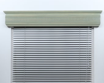 Window Valance, Cornice Board, Pelmet Box- Wooden Mod. 4, Meander Pattern, Wall Montage and Many Colors Finishes