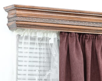 Double Window Cornice & Rail, Wooden Window Valance with Rail, Farmhouse Cornice, Cornice Board, Wall Montage, Many Antique Colors