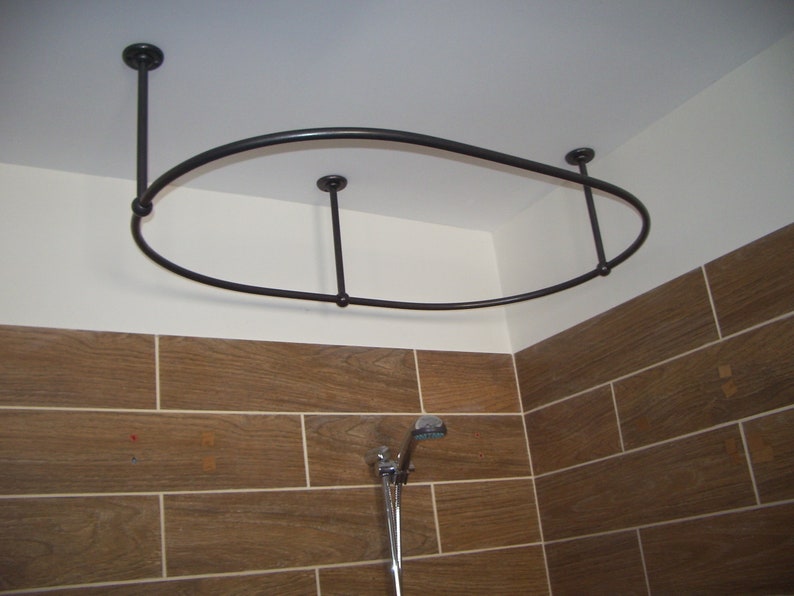 Oval Shaped 360 degrees Shower Curtain Rod for Bathroom, Fitting and Dressing room with Ceiling Brackets at Custom Size image 2