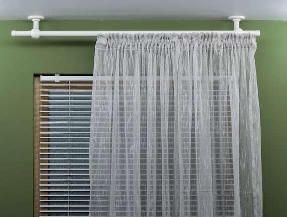 Rieles de cortina para montaje en techo, sistema de riel de cortina de  metal blanco/autoadhesivo, sin taladro, varillas divisoras con ganchos