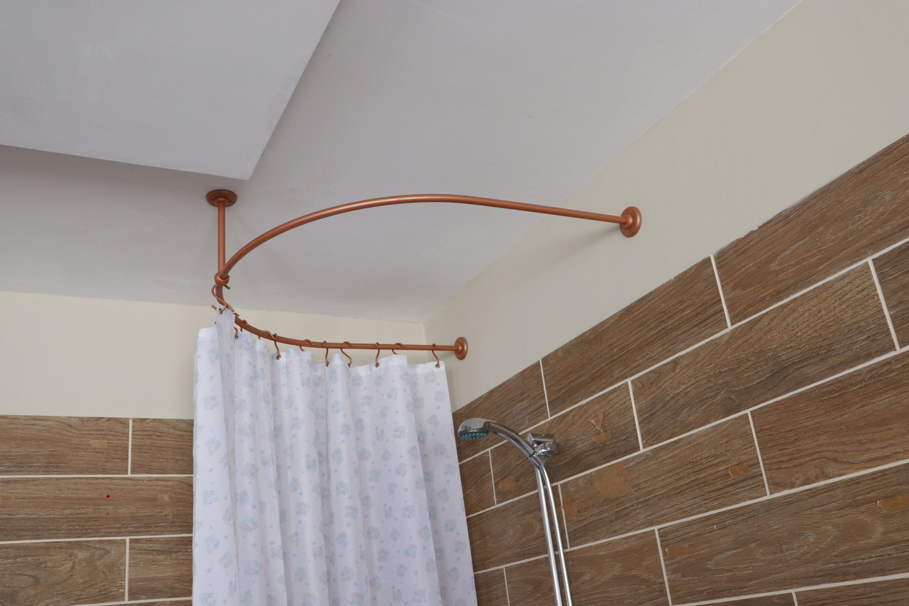 Asta Per Tenda Da Doccia A U In Acciaio Inox, Estensibile Da 80 A 130 Cm. Set Completo Con Tenda In Poliestere 3x2 M. Installazione A Muro, No Fori.