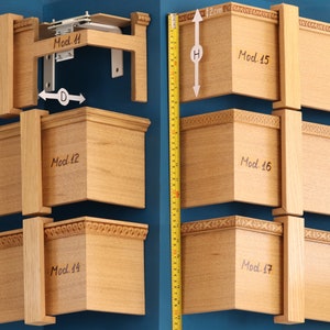 Raamvolant, kroonlijst, gordijnkast, gordijnkast - gefineerd MDF EIKEN, 6 verschillende mod.opties, wandmontage en vele kleuren afwerkingen