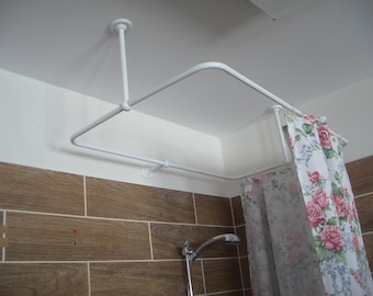 Rectangle Shaped 360 degrees Shower Curtain Rod for Bathroom, Fitting and Dressing room with Wall & Ceiling Brackets at Custom Size