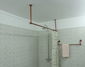 Straight Shower Curtain Rod in 22 millimeters(0.87") diameter for Bathroom With Ceiling Brackets, Plug Ends and Custom Size Option