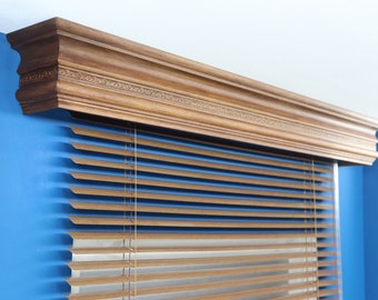 Window Valance, Cornice Board, Pelmet Box- Wooden Mod. 7- Leaf Line,Ceiling Montage and Many Colors Finishes