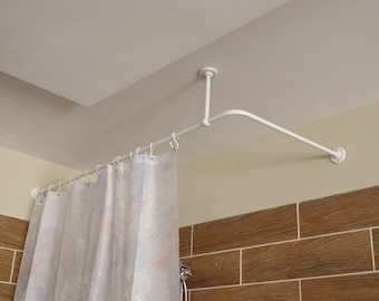 L- Shaped Corner Shower Curtain Rod for Bathroom, Fitting and Dressing room for Wall & Ceiling Installation with Custom Size