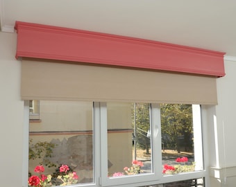 Window Valance, Cornice Board, Pelmet Box- Veneered MDF OAK Mod. 777, Ceiling Montage and Many Colors Finishes