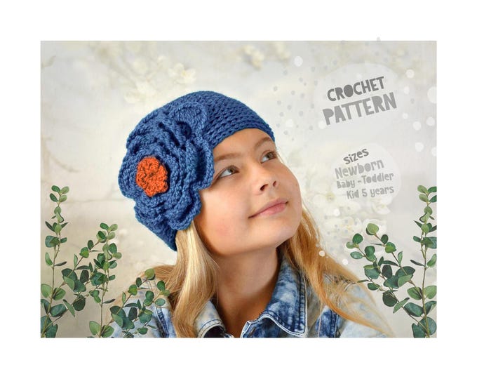 Crochet Flower Beanie Hat Pattern for Newborns, Infants, Toddlers, Kids ...