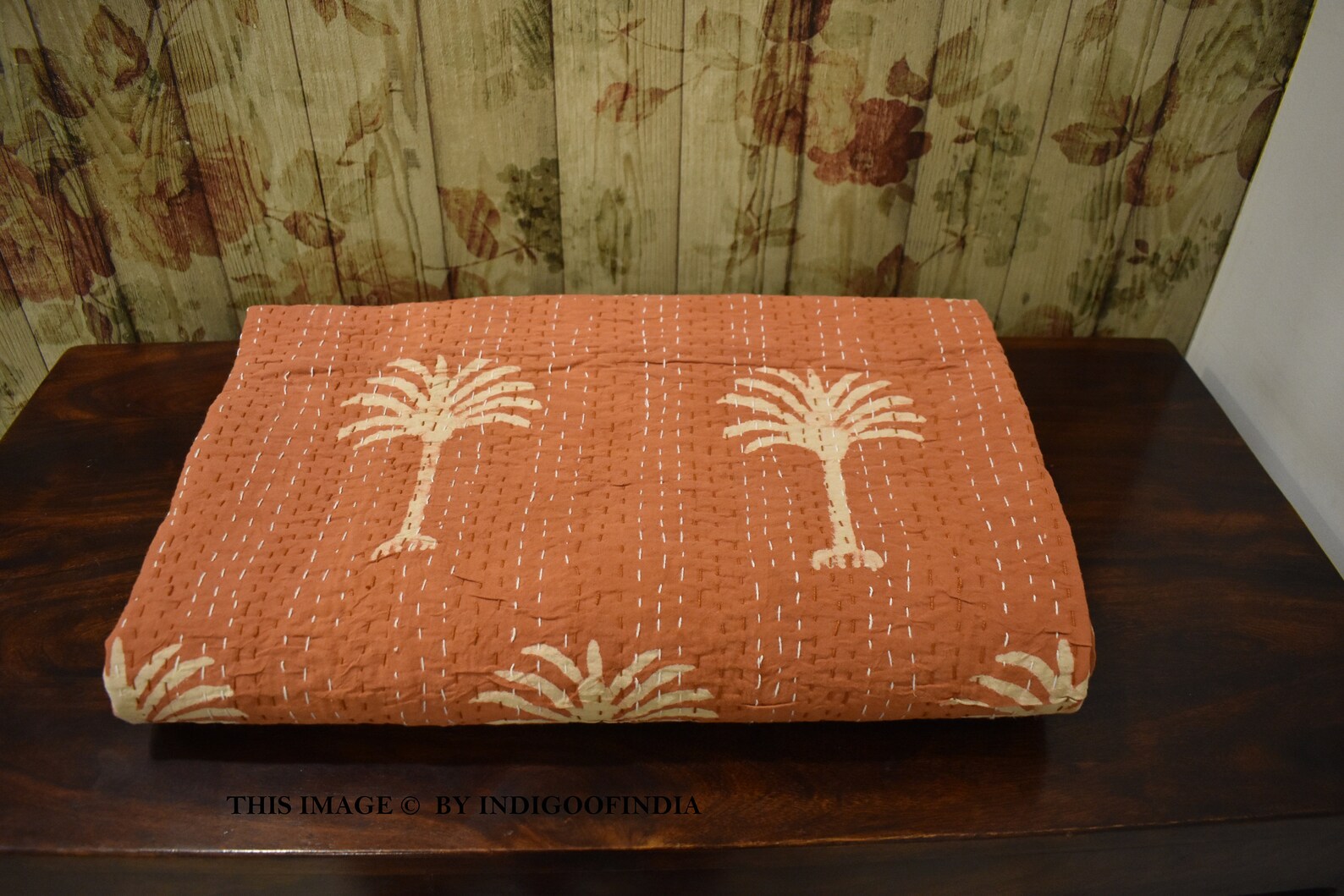 PALM TREE Queen/twin Size Reversible Cotton Kantha Quilt Etsy