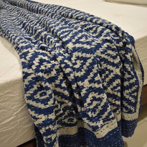 BEAUTIFUL INDIGO & WHITE Indian Handmade Quilted Blue and white Kantha Quilt, Multipurpose 100% Cotton Kantha Throw, Vintage Kantha Bedding