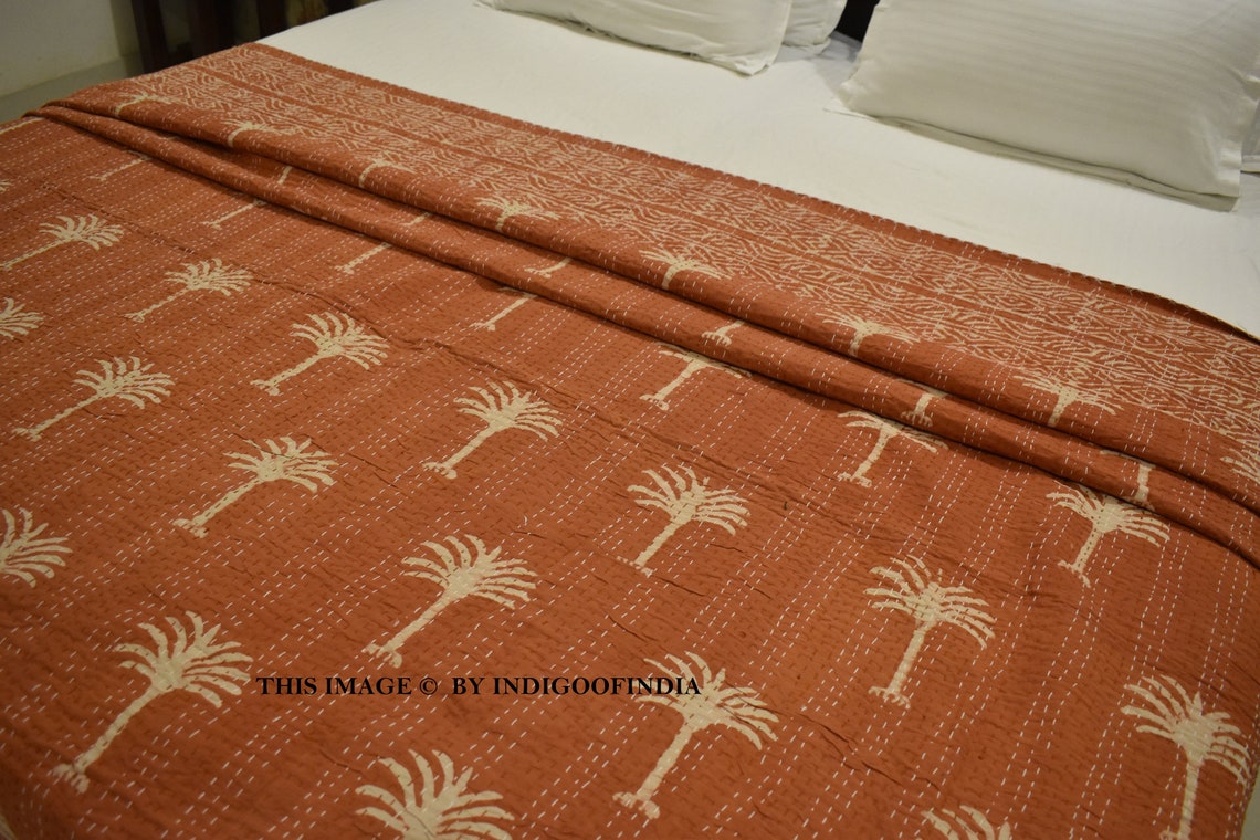 PALM TREE Queen/twin Size Reversible Cotton Kantha Quilt Etsy