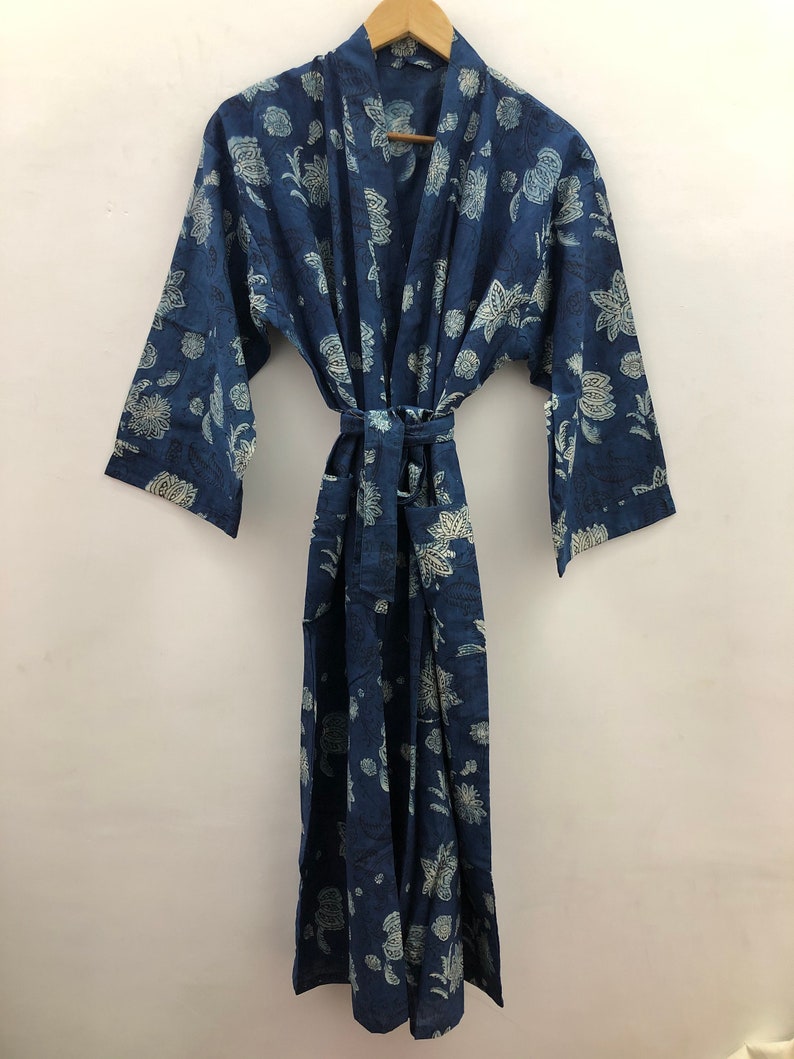 ANOKHI INDIGO & WHITE Block Printed Kimono Long Premium - Etsy