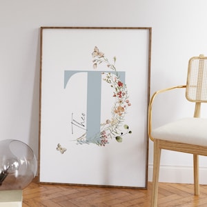 Descarga digital / Impresiones iniciales florales personalizadas / Impresiones de flores silvestres personalizadas / Impresión de nombre personalizada / Inicial personalizada