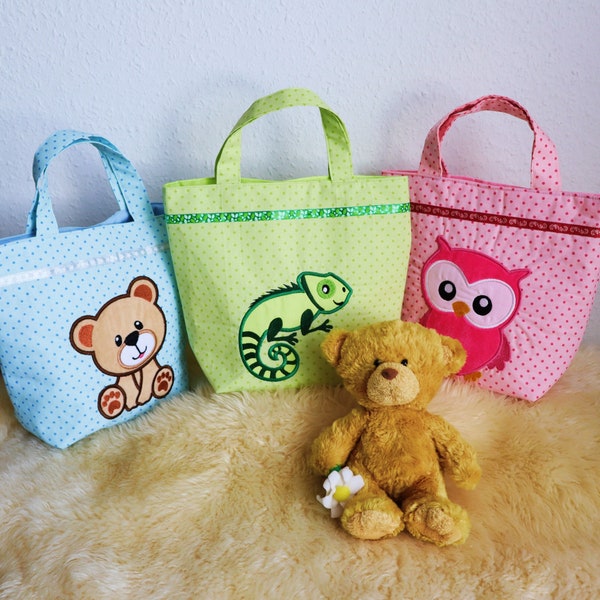 Children's handbag, children's pouch, child carrier bag, toy bag with animals, children's bag embroidered with applications, gift for child