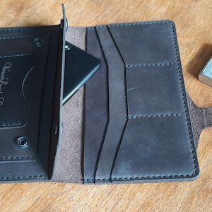 Cartera de cuero, cartera de mano larga, cartera de viaje, cartera espaciosa de cuero hecha a mano, cartera para pasaporte, almacenamiento de documentos, soporte para teléfono, regalo para él