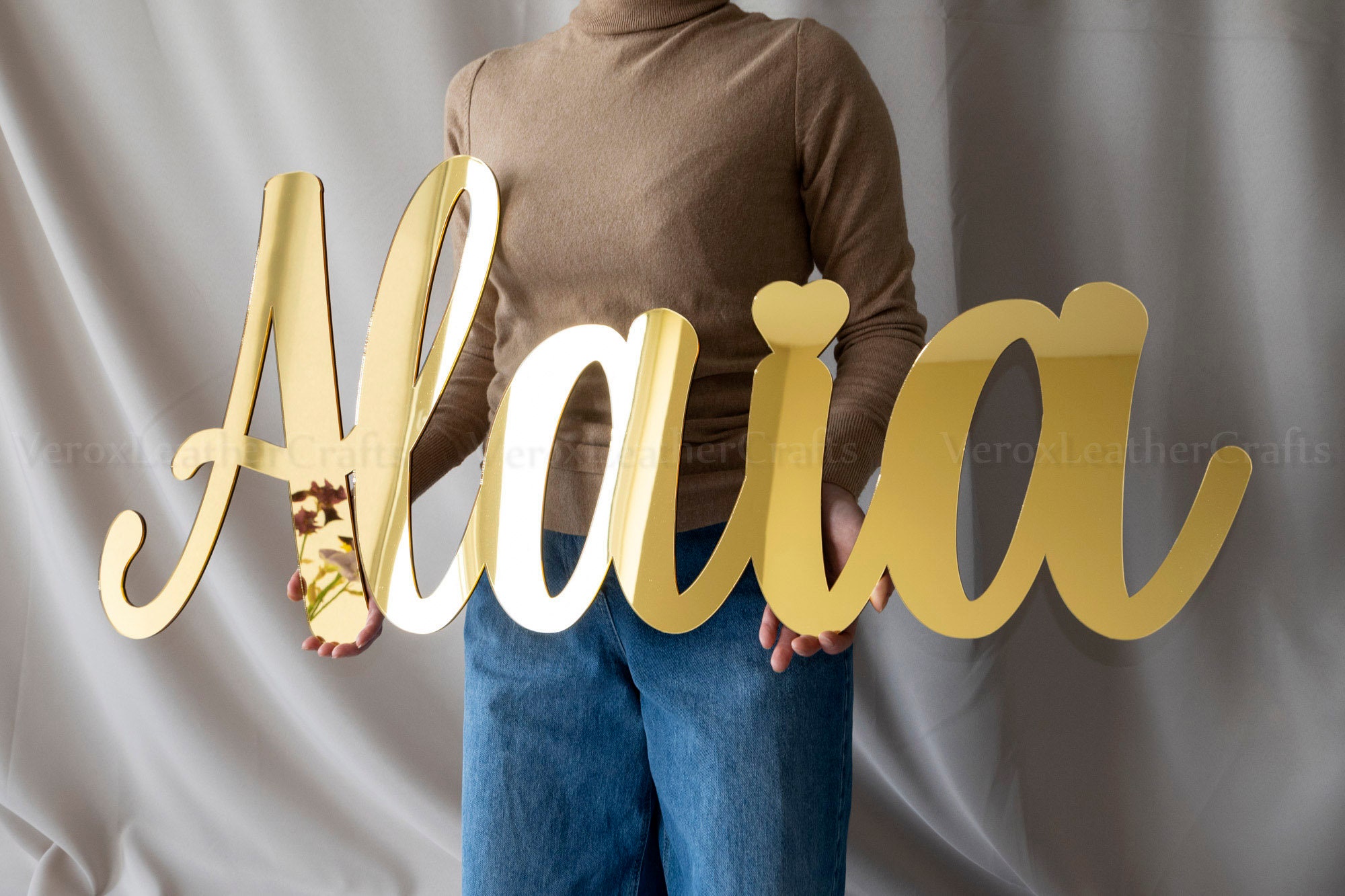 Gold mirror sign for wall decor Large personalized name sign Etsy