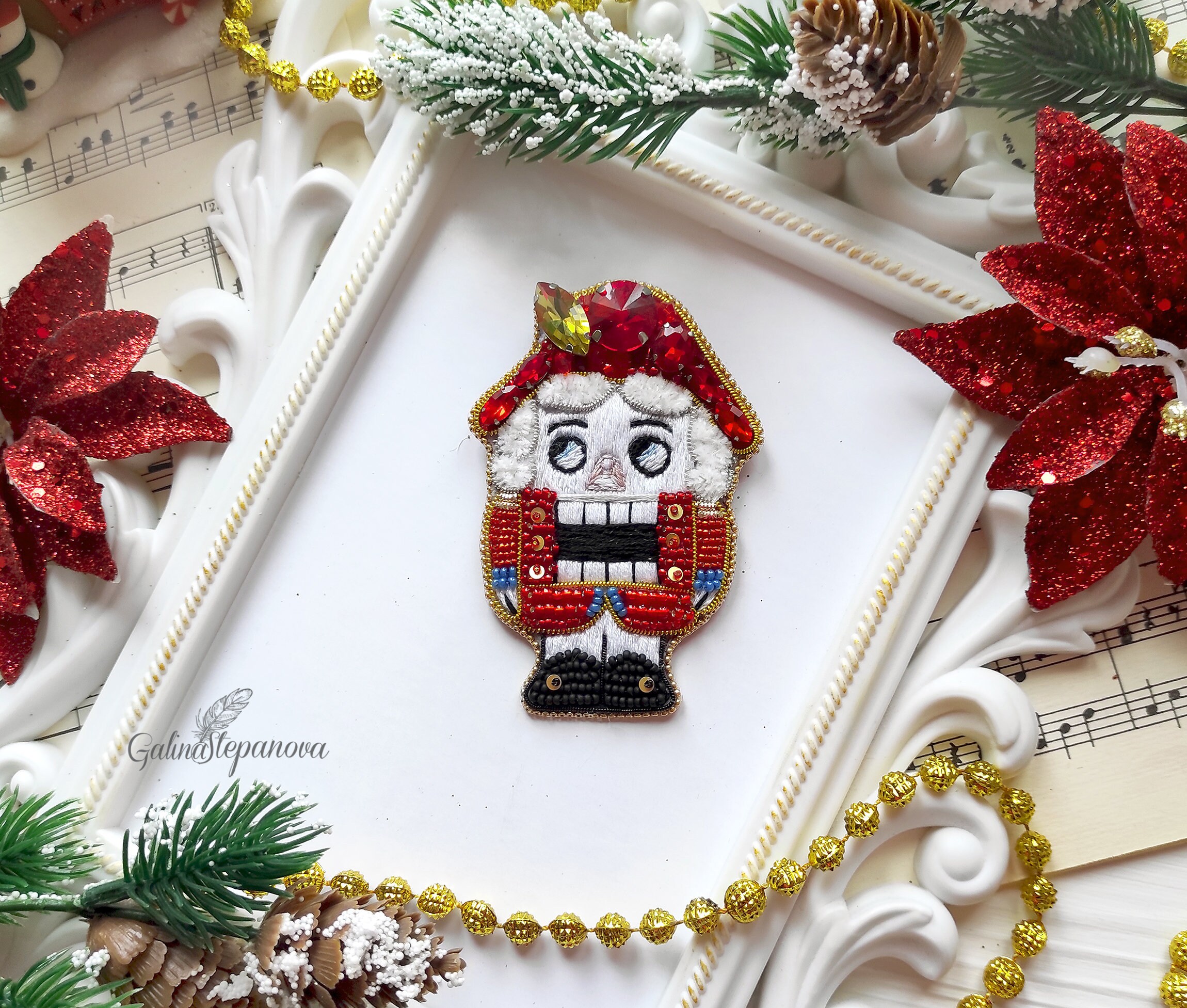 Nutcracker beaded brooch Nutcracker jewelry Brooch red bead Etsy