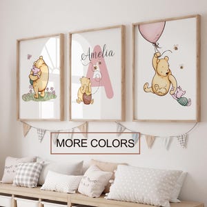 Classic Winnie the Pooh Personalised name Print Winnie the Pooh and friends Nursery Wall Art, Nursery Baby Kids Decor, classic quotes