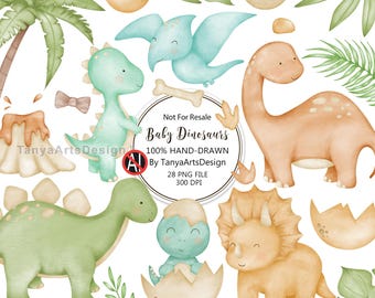 Imágenes prediseñadas de dinosaurios adorables, arte infantil Rawr, gráficos de cumpleaños de Three-Rex, bebé dinosaurio en acuarela en huevo PNG, pequeño dinosaurio (descarga digital)