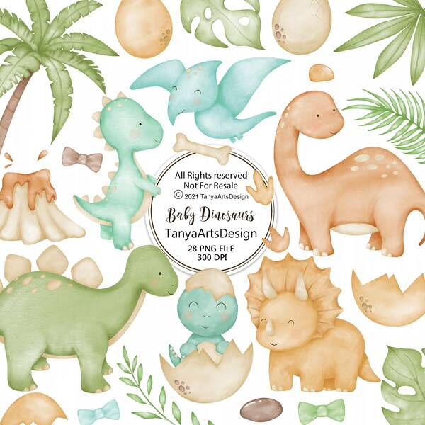 Watercolor dinosaurs clipart, cute dinosaurs clipart PNG, baby dinosaurs watercolor clipart, Boho dinosaurs illustration, digital download