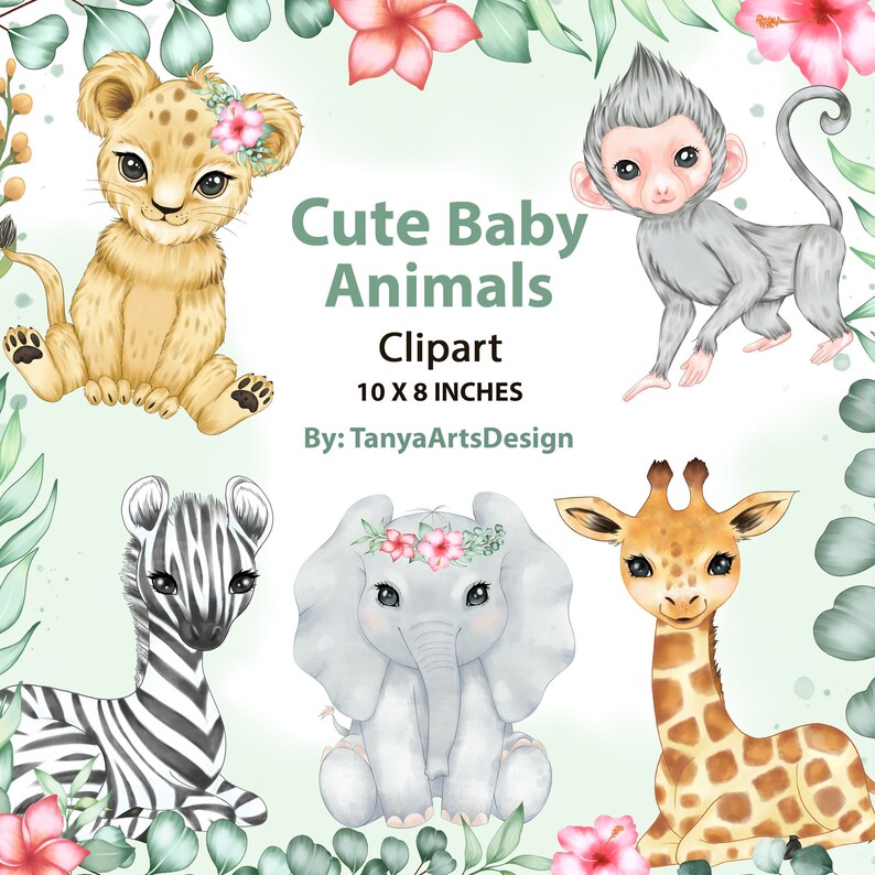 Cute Baby Animals Clipart Watercolor Animals Clipart Safari Baby Shower Nursery Art Printable Lion Zebra Giraffe Elephant Monkey Art Collectibles Prints Saherflow Com