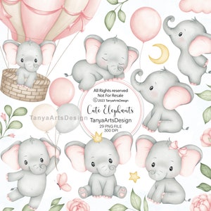 olifant clipart, aquarel babyolifant illustratie, schattige olifant met kroon, print kinderkamerolifant, roze babyolifant slapen, schattige olifant png PNGEgg