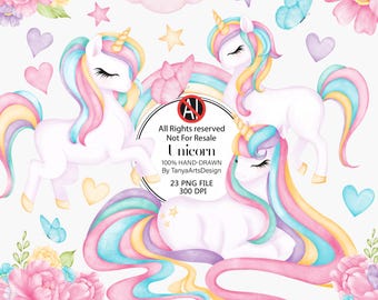 Unicorn clipart, cute unicorn clipart, watercolor unicorn clipart, baby unicorn clipart, the magical unicorn clipart, rainbow illustration