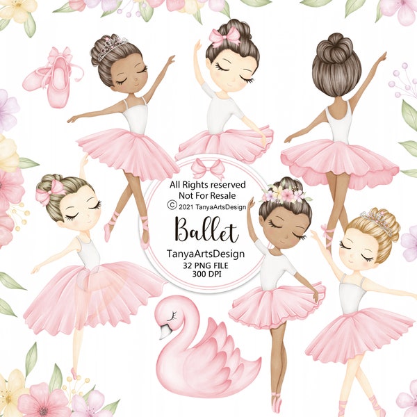 Ballerina Clipart, Cute ballet clipart, watercolor pink ballerina, swan clipart, tutu girls clipart, Ballerina planer stickers, illustration