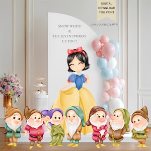 Snow White and the Seven Dwarfs CutOut, princess snow white clipart, snow white birthday party decoration theme, illustration, PNG
