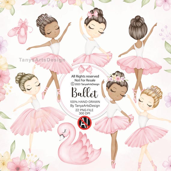 Pink Ballerina Clipart PNG, Swan Tutu Girl, Hand-drawn Princess Ballet Nursery Art, Watarcolor Little Ballerina Birthday Party Graphics