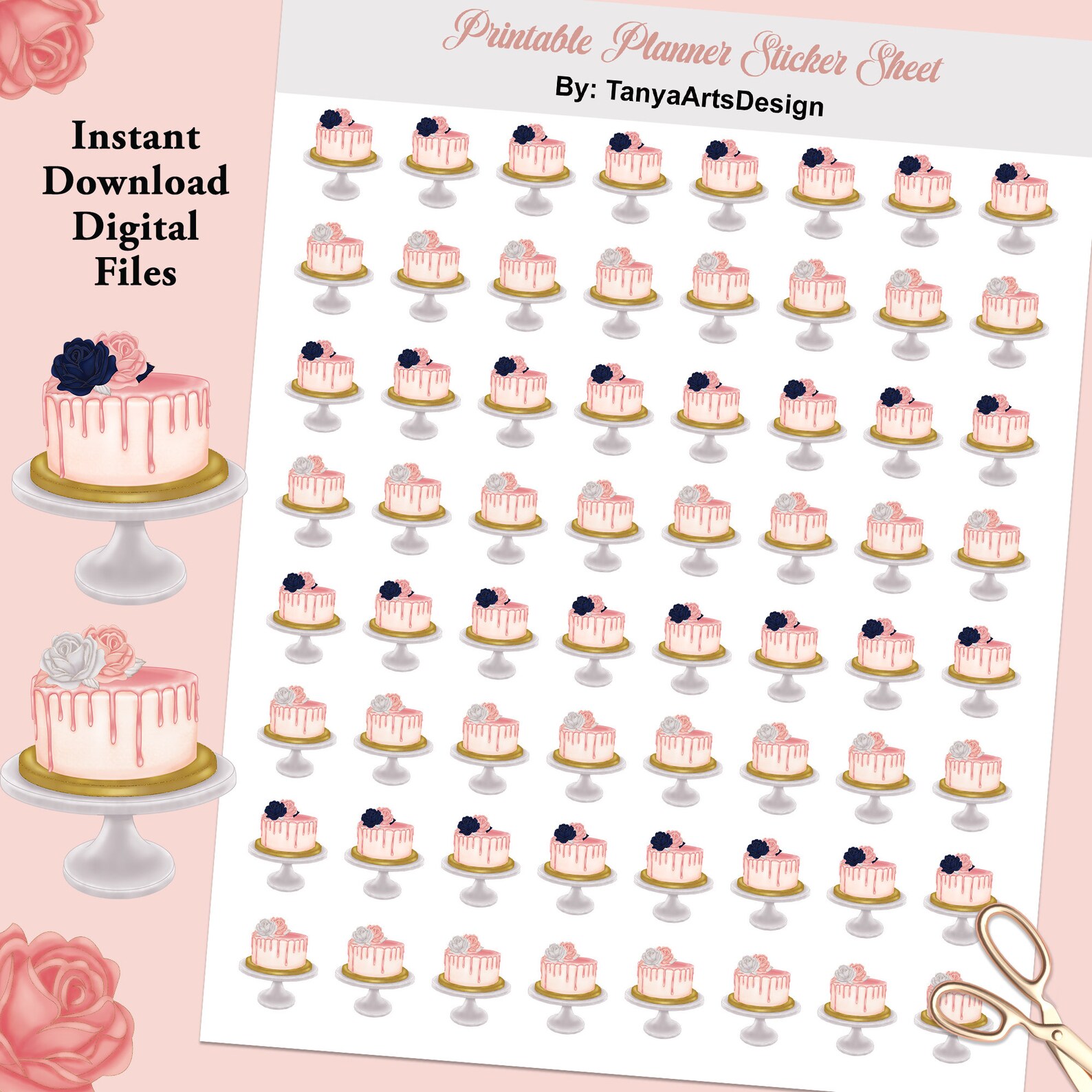 Birthday Cake Planner Stickers printable Birthday Stickers | Etsy