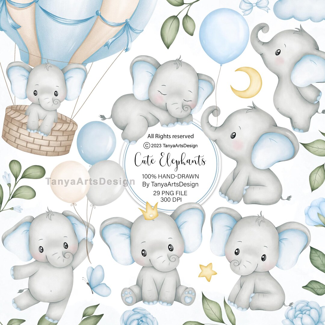 Blue Baby Elephant Clipart, Hand-drawn Little Peanut PNG, Boy Baby ...