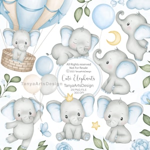 Clipart di elefante carino, illustrazione dell'elefante del neonato dell'acquerello, elefante carino con corona, elefante della scuola materna, elefantino blu, argento PNG
