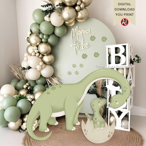 Big Dinosaur in Egg Cutout, hatching Dino Baby Shower and birthday party decoration, backdrop, baby dino and mother dinosaur, wild one