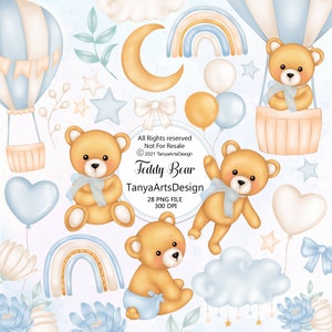 Oh Baby Boy Clipart, watercolor Teddy bear clipart, Watercolor boy baby shower clipart, blue Teddy bear birthday clipart, it's a boy clipart