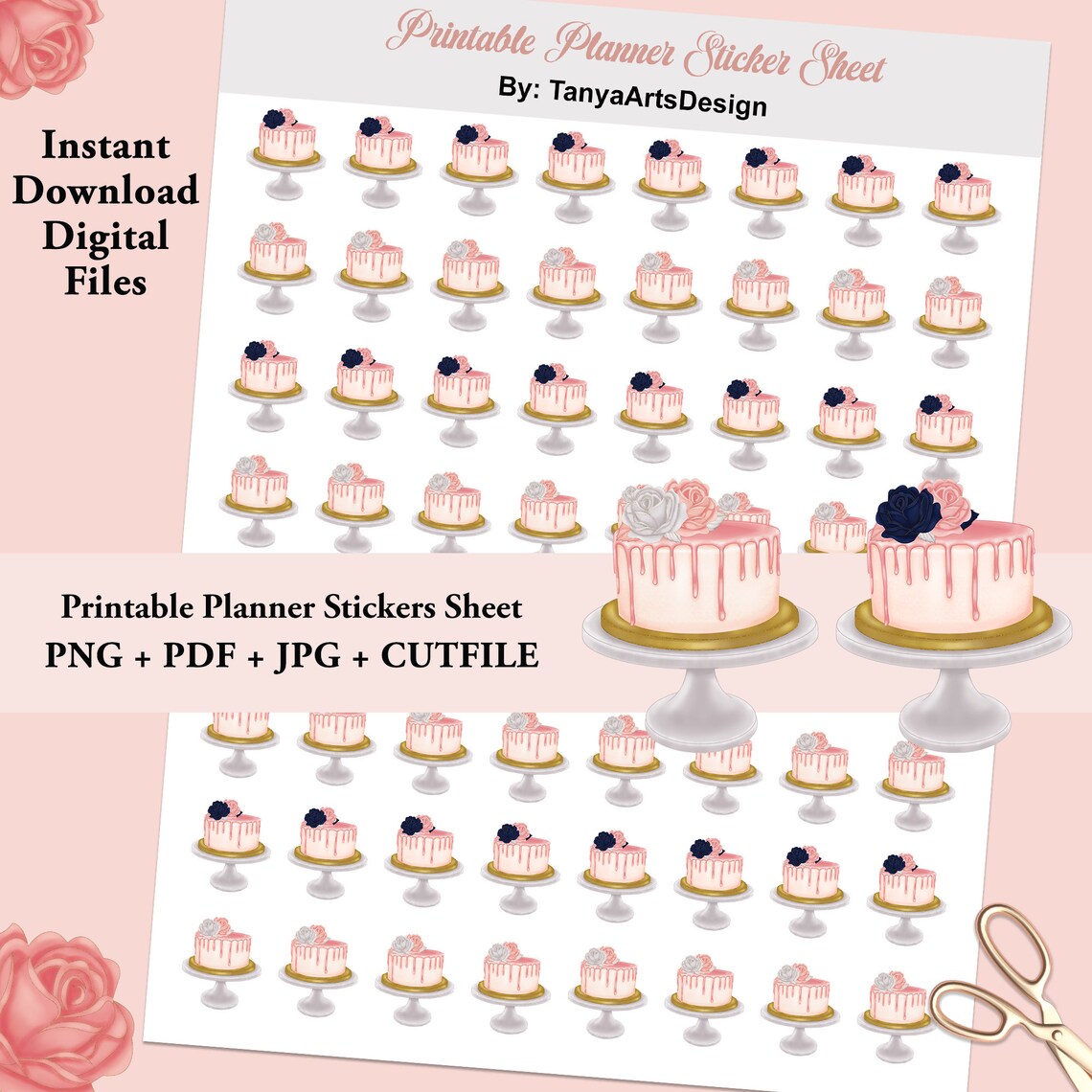 Birthday Cake Planner Stickers printable Birthday Stickers | Etsy