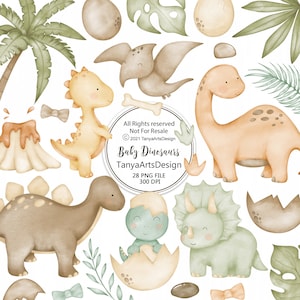 Watercolor dinosaurs clipart, cute dinosaurs clipart PNG, baby dinosaurs watercolor clipart, Boho dinosaurs illustration, digital download