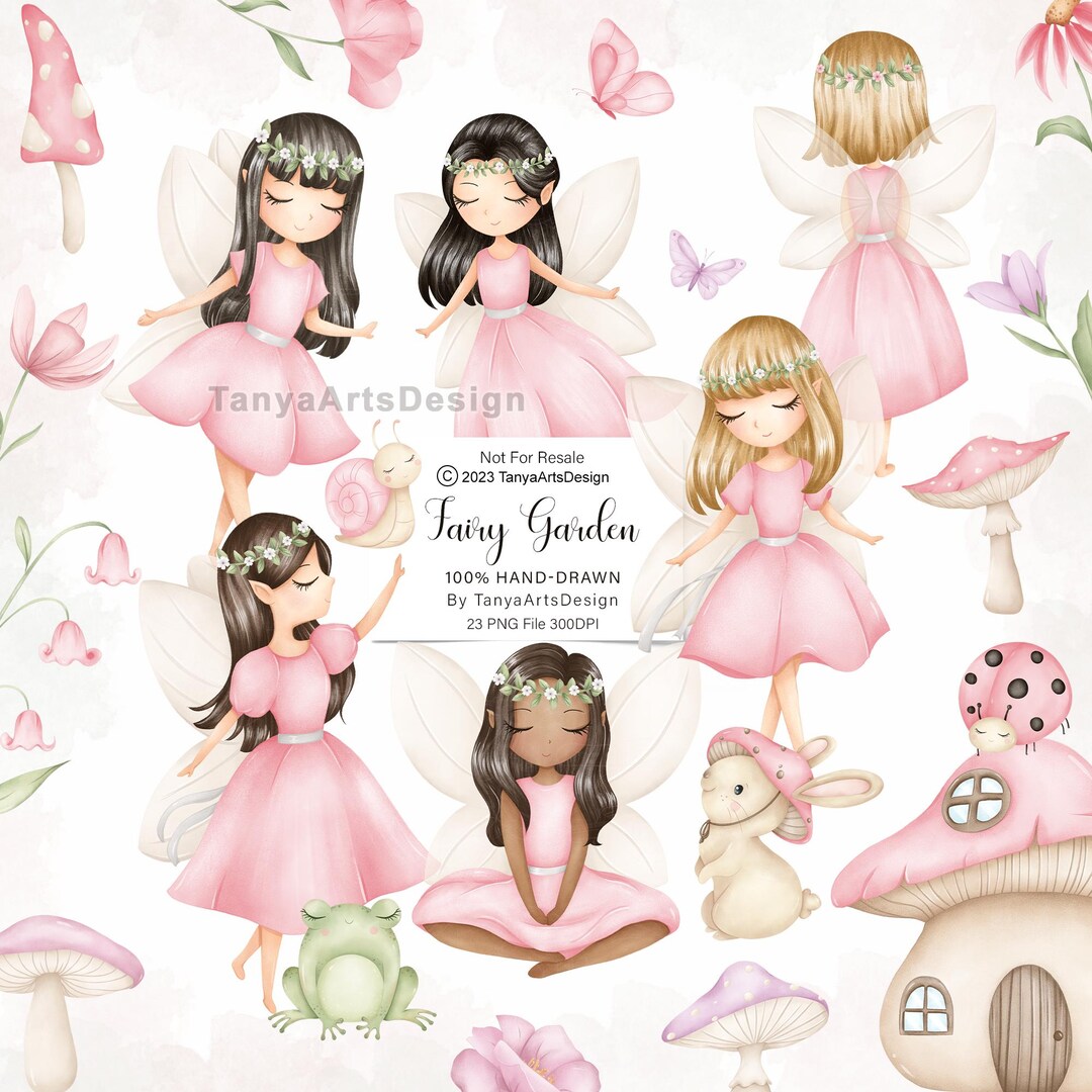 Fairy Garden Watercolor Clipart, Cute Watercolor Fairy Magic Clipart ...