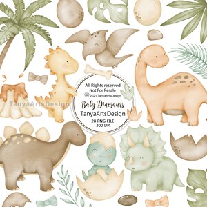 Imágenes prediseñadas de dinosaurios en acuarela, imágenes prediseñadas de dinosaurios lindos PNG, imágenes prediseñadas de acuarela de dinosaurios bebés, ilustración de dinosaurios boho, descarga digital