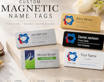 Personalized Name tags | Name Badges with Magnetic Pin | Custom Office Nametag | Business Nametags with Logo