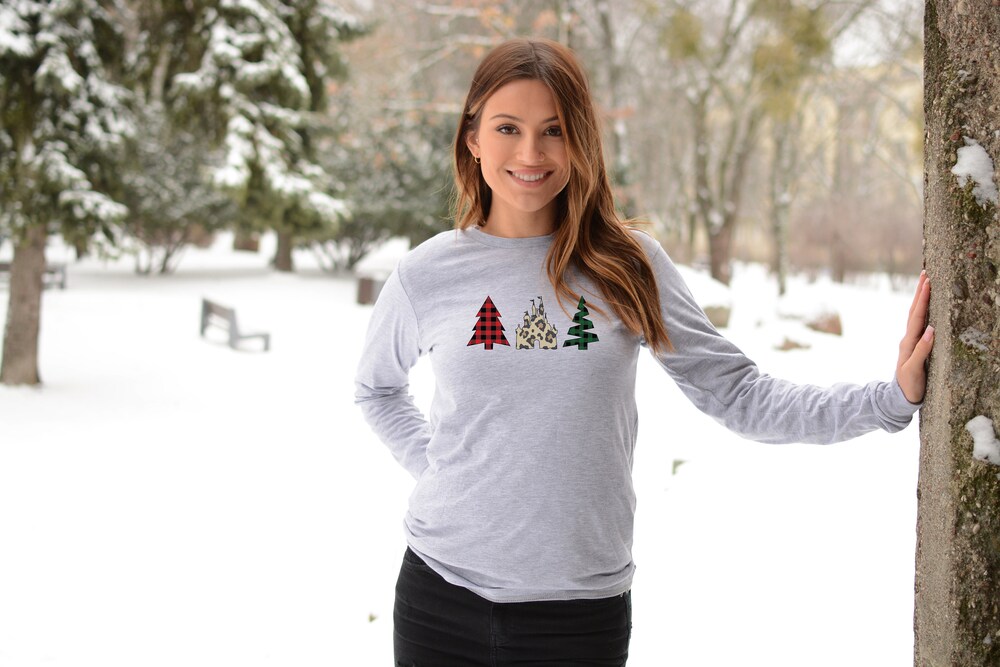 Plaid And Print Unisex Long Sleeve Tee | Disney Christmas Shirt | Disney Holiday Shirt | Cute Christmas Shirt | Disney Long Sleeve Teeplaza Design