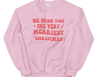 Very Merriest Christmas Unisex Sweatshirt | Very Merry Christmas Party | Disney Sweatshirt | Disney Christmas Sweatshirt | Pink Christmas