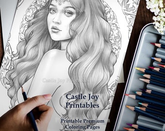 Grayscale Adults Coloring Pages Victorian Princess Dark and Gray Instant Download Printable Coloring Pages in JPEGs PDFs