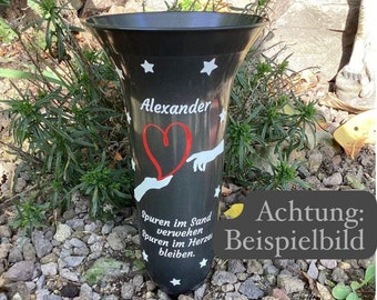 Grabvase Granitweiß/Grün/Anthrazit personalisiert 26cm